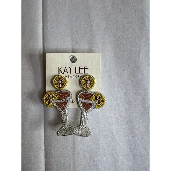 Kay Lee Cocktail Glass With Lemon Beaded Earrings - Picture 1 of 4